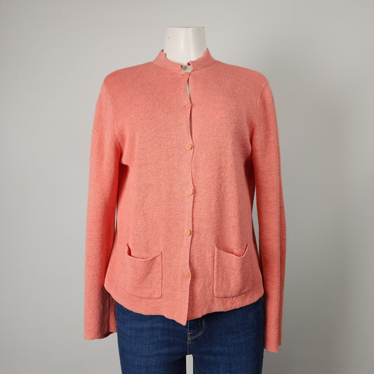 Eileen Fisher Coral Linen Knit Button Up Cardigan Size M