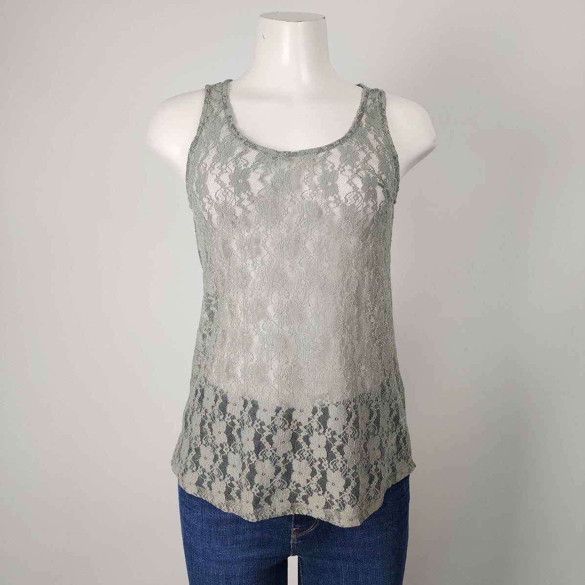 Olive Green Lace Sleeveless Top Size S