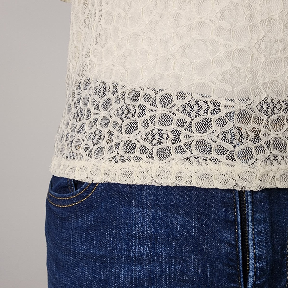 Zara Cream Lace Puff Sleeve Blouse Top Size S