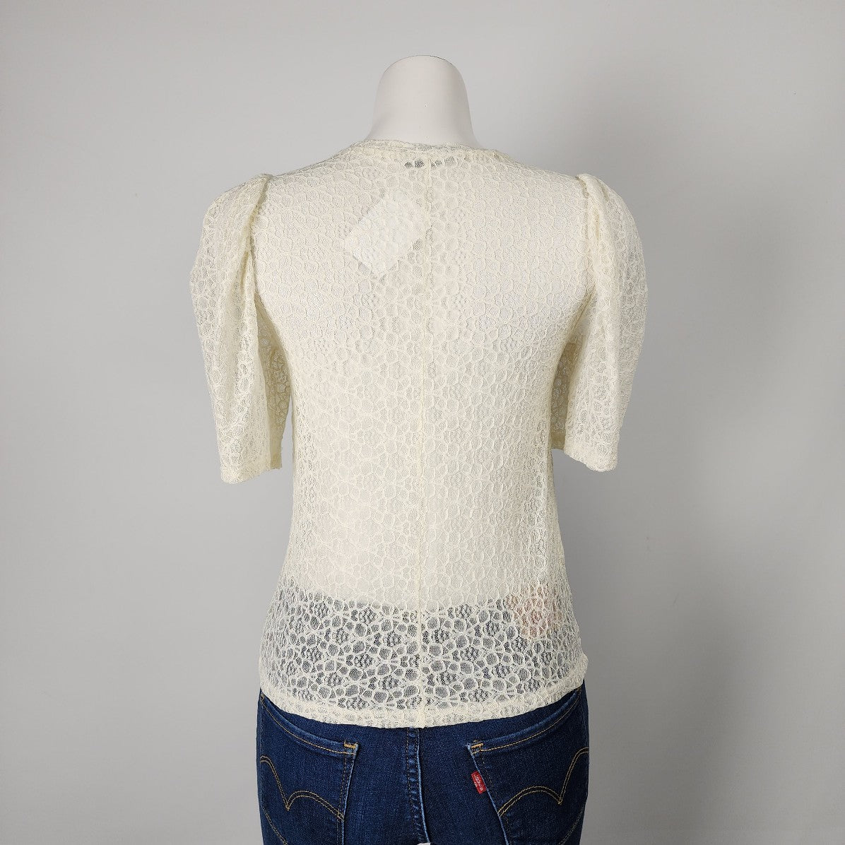 Zara Cream Lace Puff Sleeve Blouse Top Size S