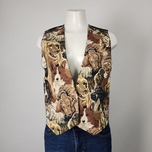 Vintage Deborah Murray Dogs Tapestry Vest Size S