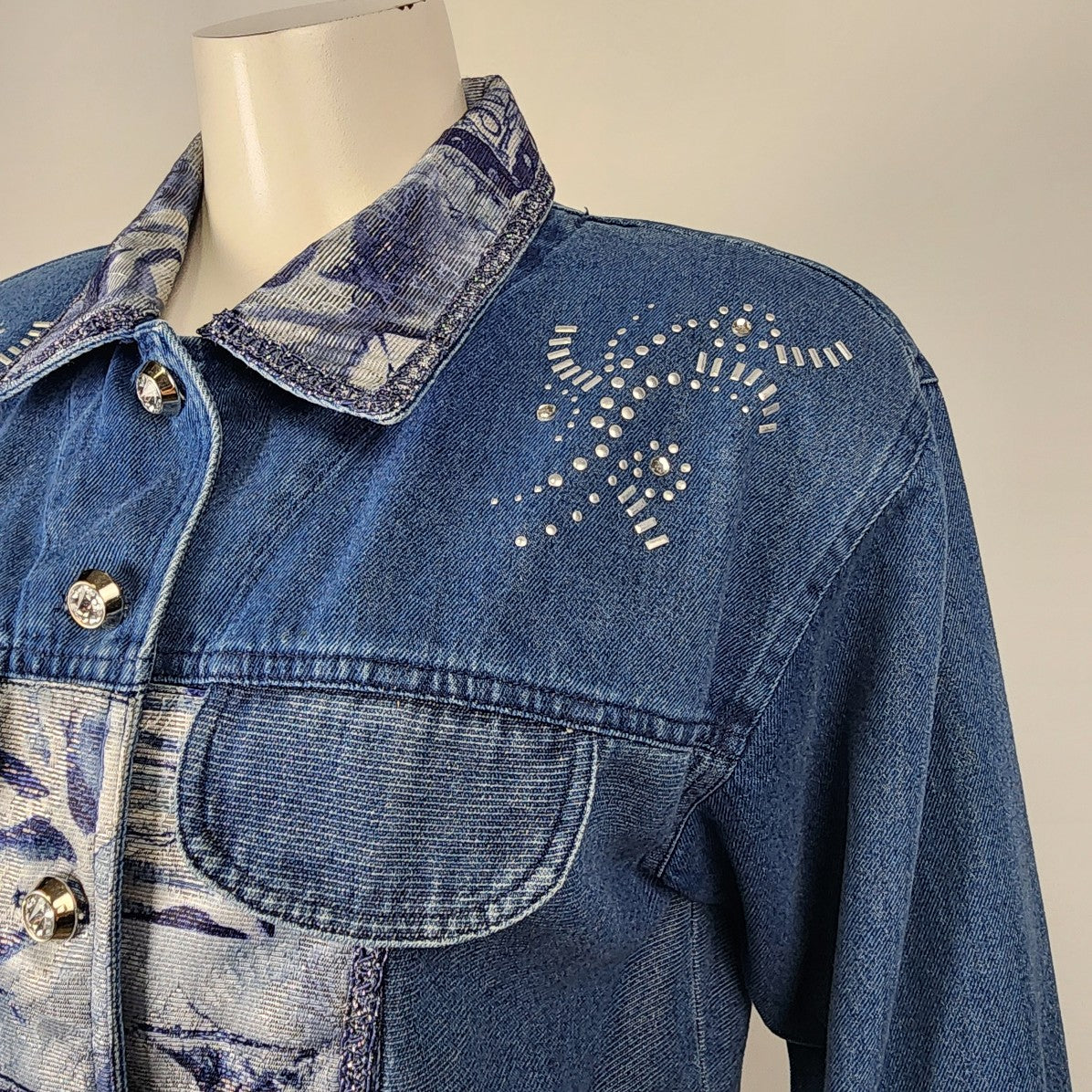 City Girl Petites Crystal Studded Denim Jacket Size S/M