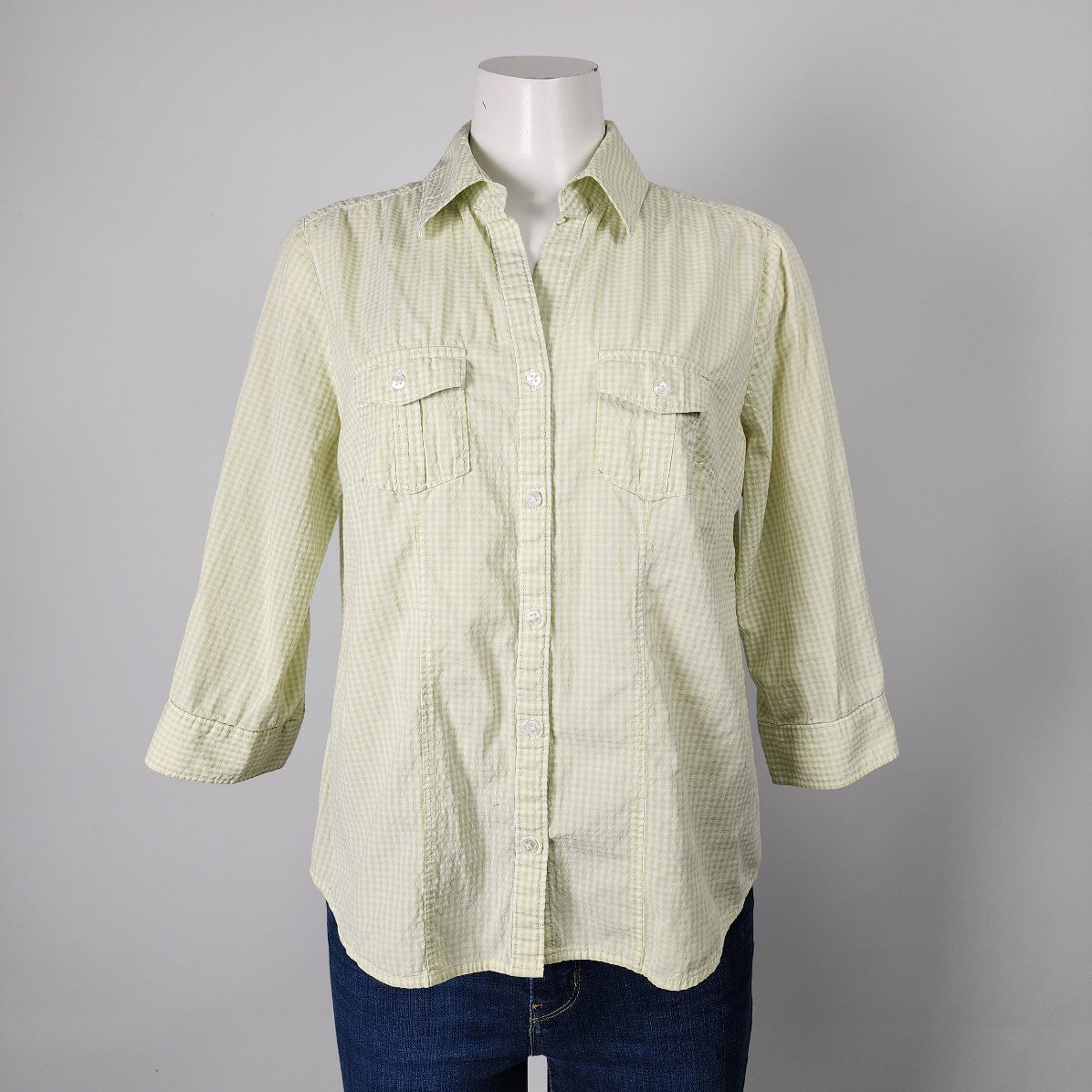 Sonoma Green Ginham Button Up Blouse Size M