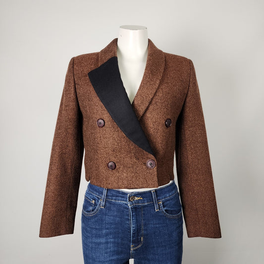 Vintage Michel Robichaud Brown Wool Cropped Blazer Size 4