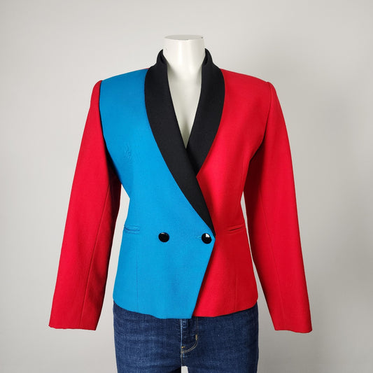 Vintage Giovanni Petrini Red & Blue Color Block Wool Blazer Size S/M