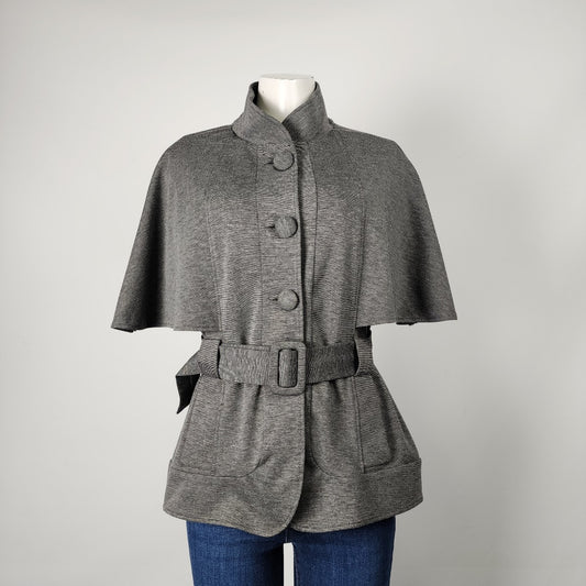 Fever Grey Belted Button Up Cape Jacket Size L