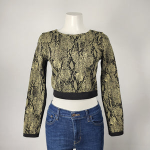 Fabletics Seamless Kamila Long Sleeve Crop Snakeskin Print Top Size S/M