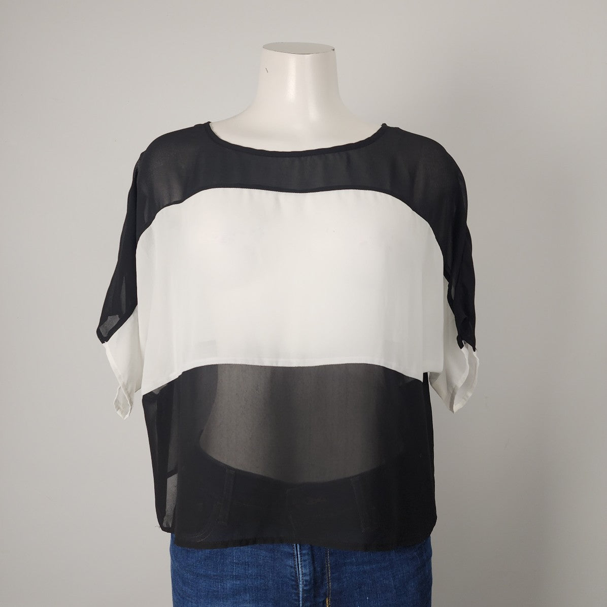 Guess Black & White Chiffon Sheer Top Size S/M