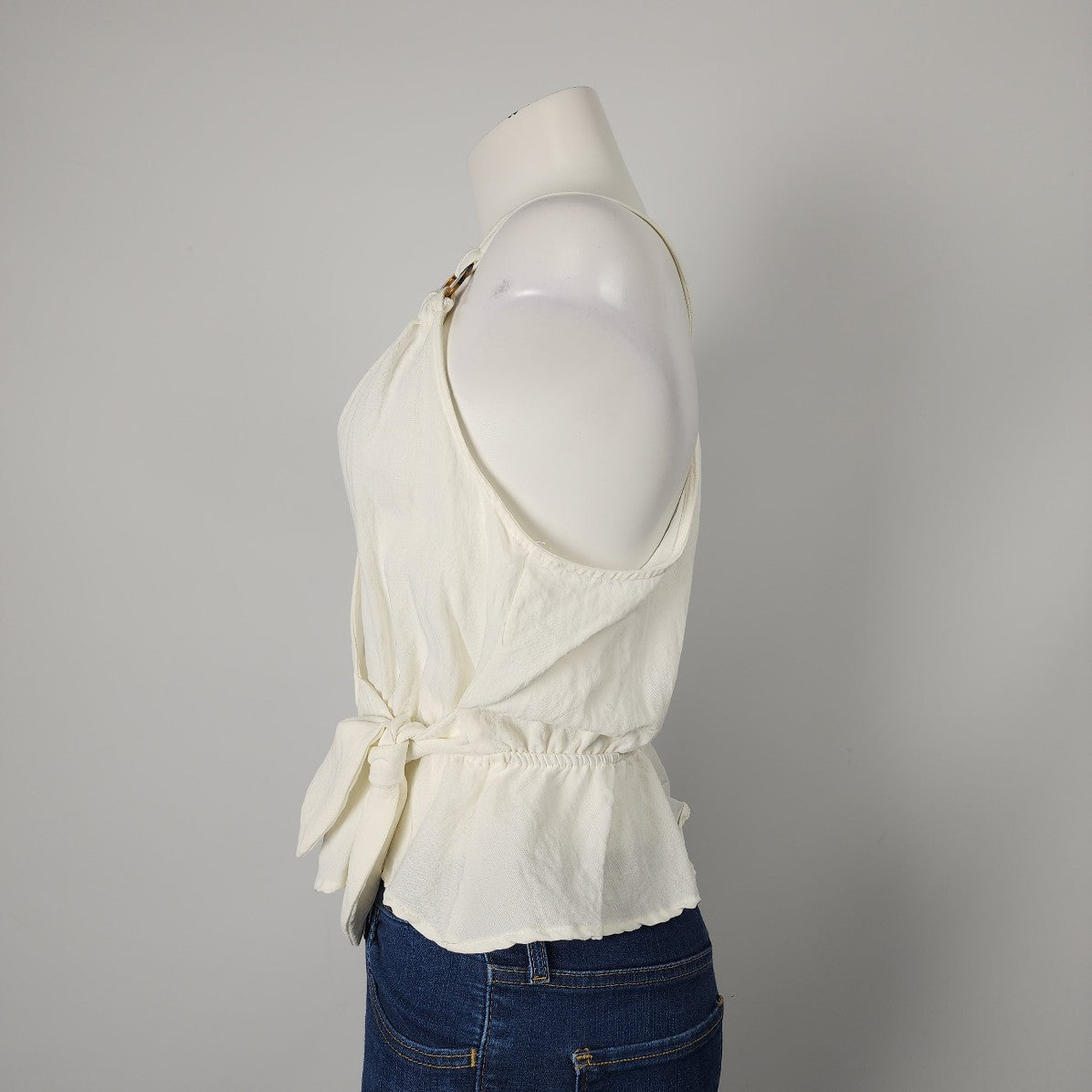 E & M White Crossover Peplum Top Size S/M