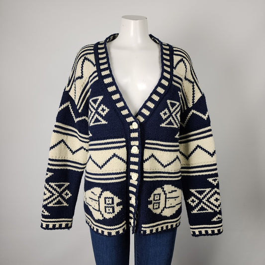 Queen's Street Blue & White Knit Cardigan Size L