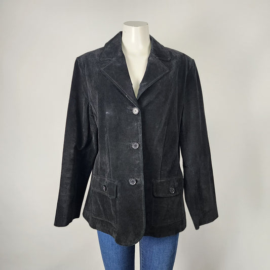 Lady Hathaway Black Suede Button Up Jacket Size L/XL