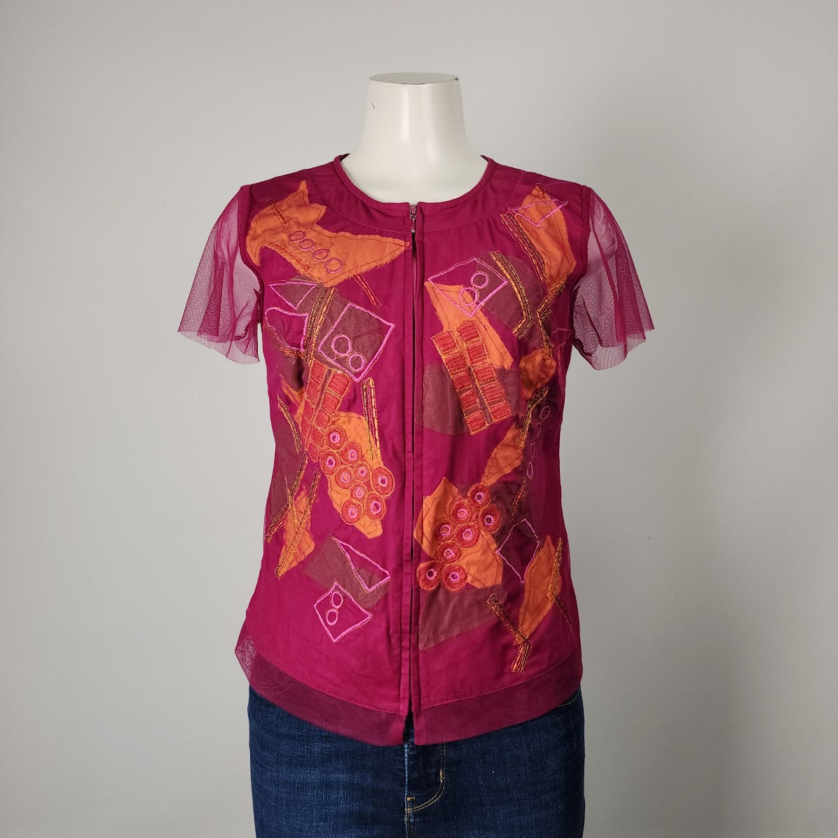 Solola Pink & Orange Cotton Zip Up Top Size S/M