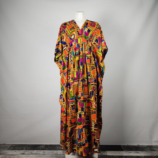 Vintage Colorful Kaftan Dress Size One Size