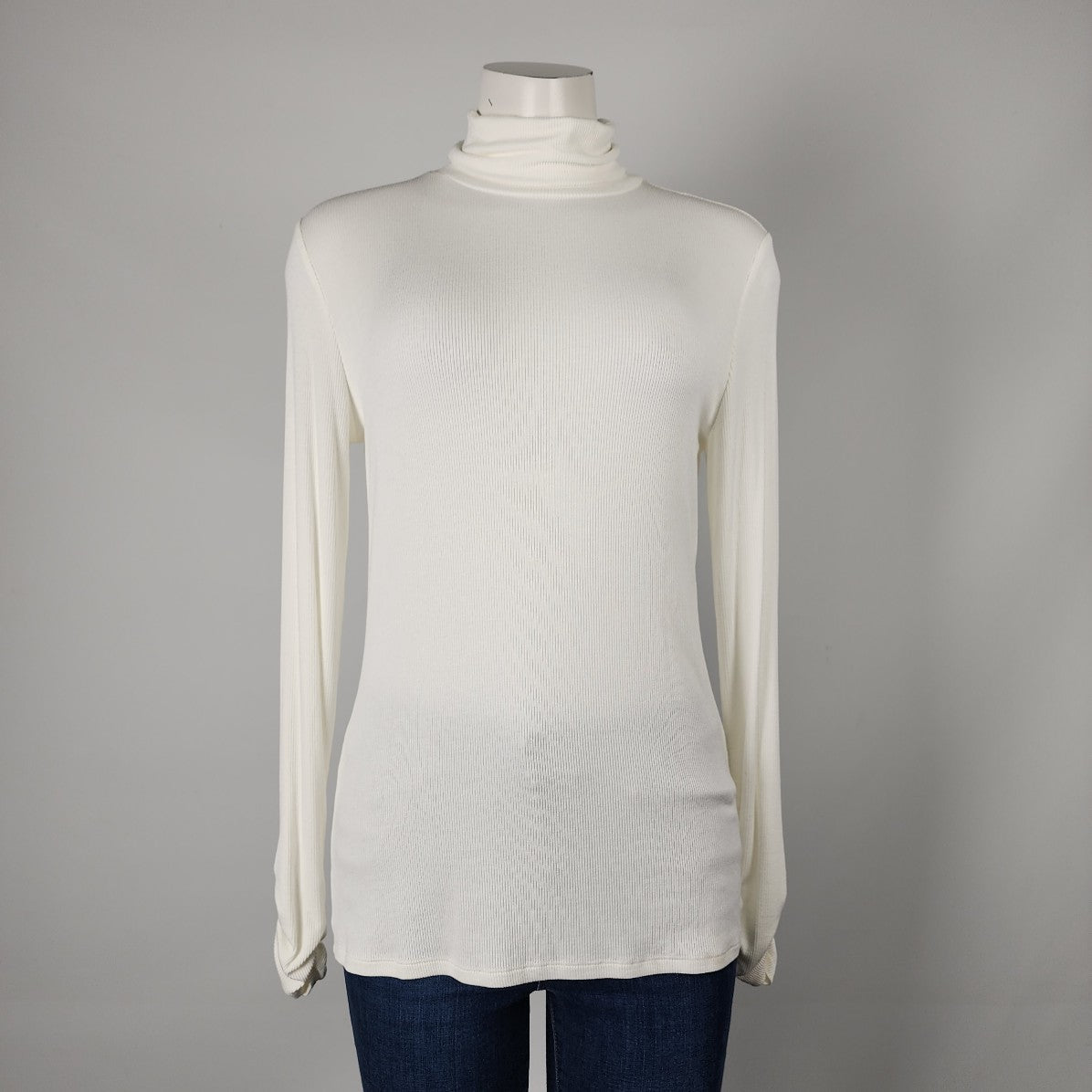 Tribal Cream Ribbed Turtle Neck Long Sleeve Top Size M