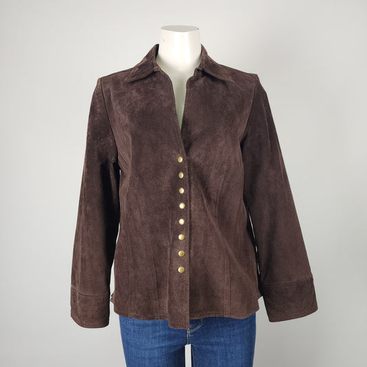 A.M.I Brown Suede Leather Snap Front Jacket Size XL