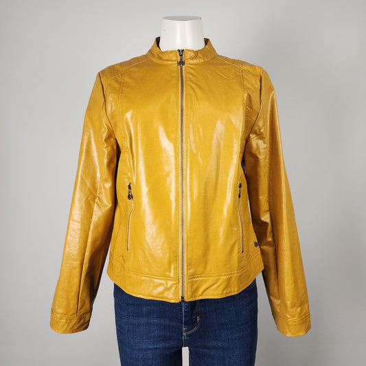 Poools Mustard Yellow Vegan Leather Moto Jacket Size L