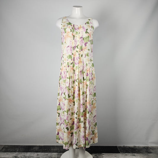 Vintage 90s Linda Lundstrom Floral Sleeveless Midi Dress Size 8