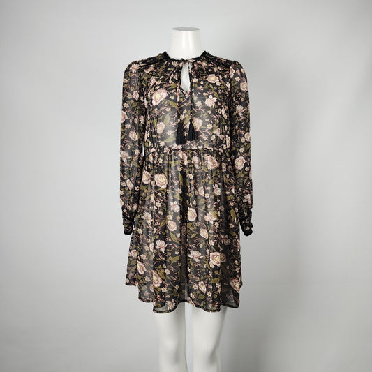 Dex Black Floral Mini Dress Size S