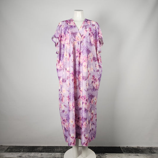 Vintage Carroll Ried Purple Floral Kaftan Dress One Size