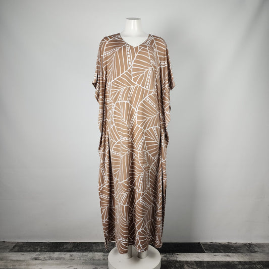 Joan Rivers Brown Tropical Kaftan Dress Size S