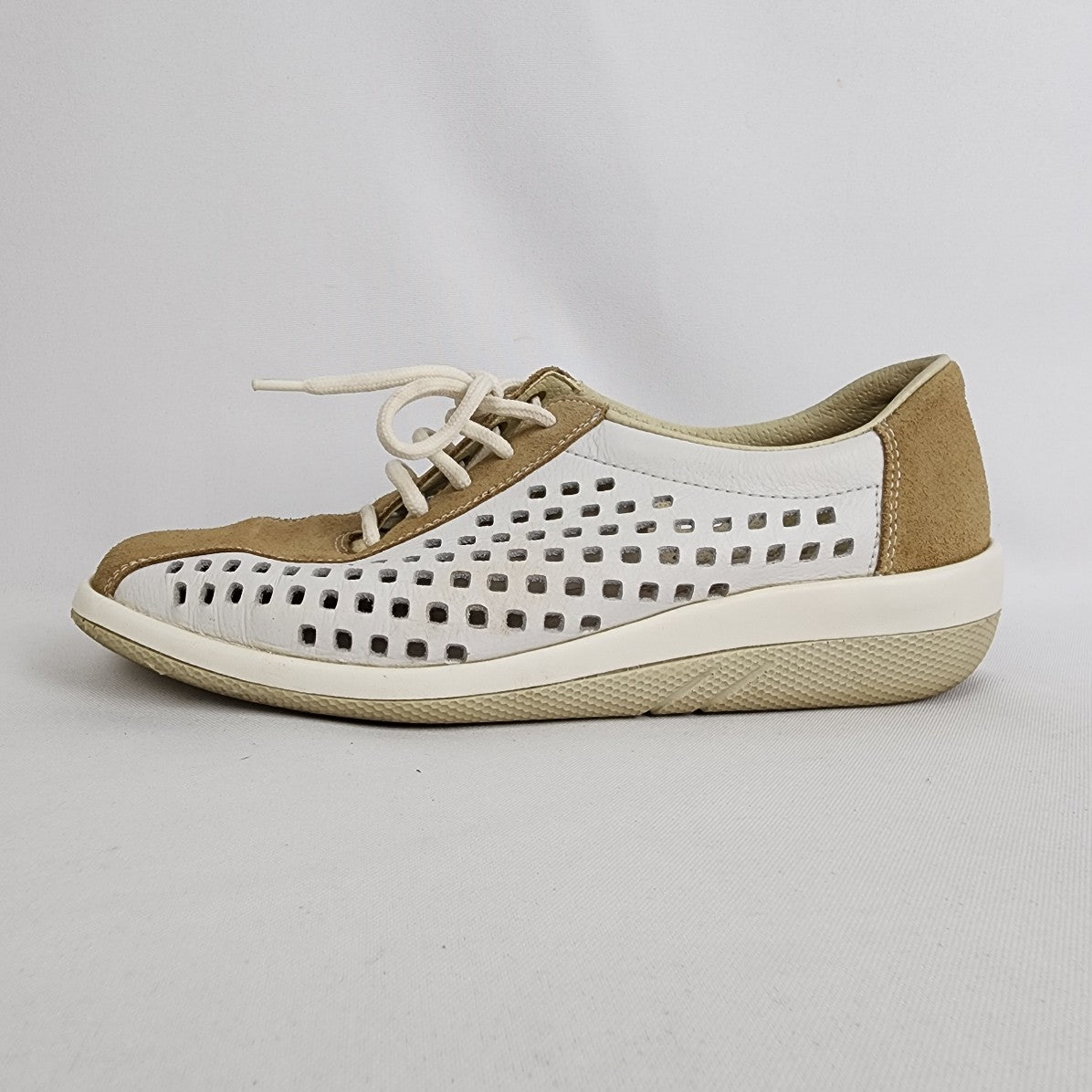 Rieker Anti Stress White & Brown Leather Lace Up Shoes Size 6