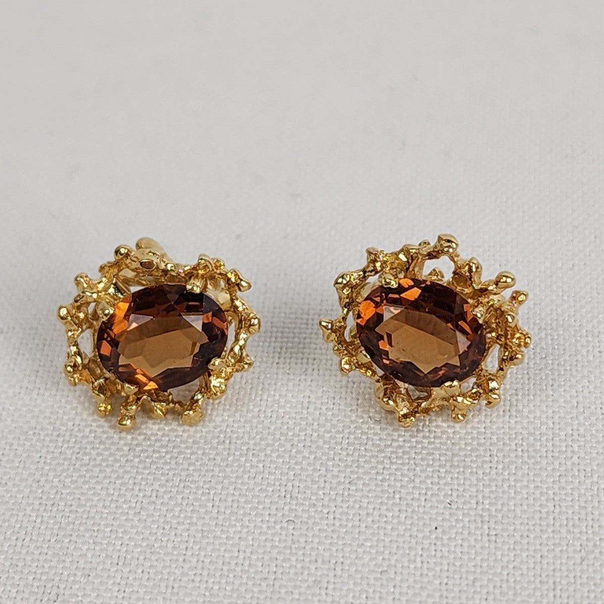 Vintage Sterling Gold Tone Brown Faceted Stud Earrings