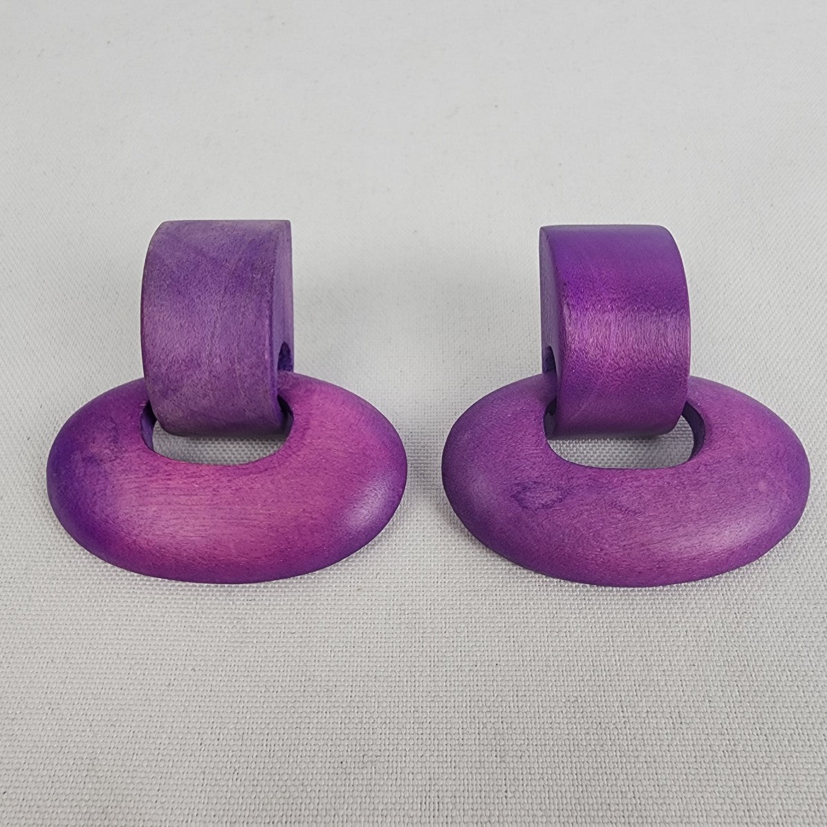 Vintage Purple Wood Clip On Earrings