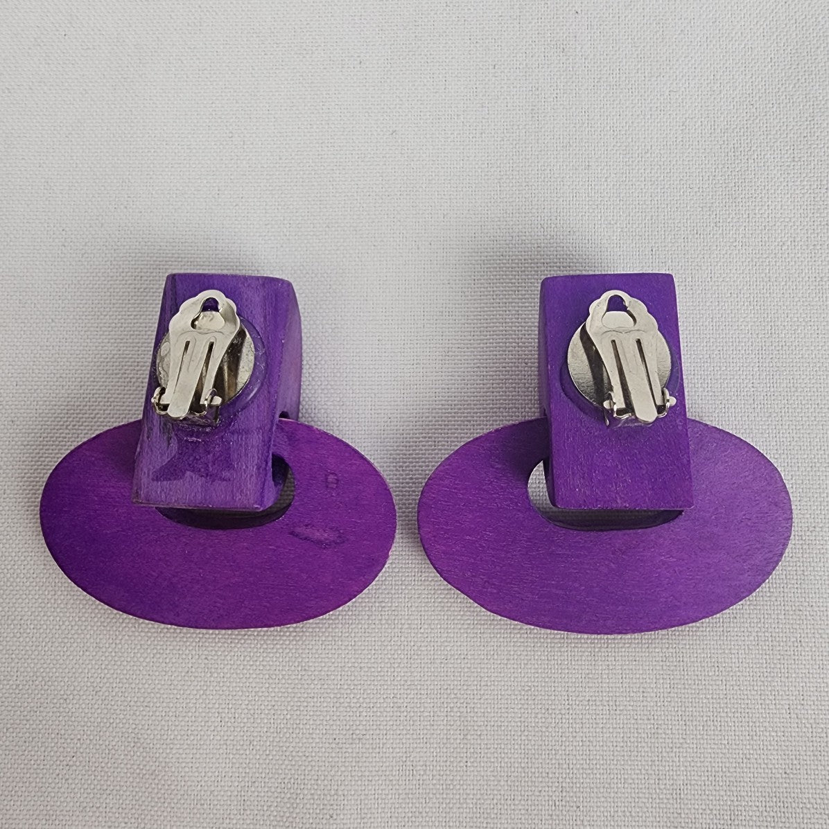 Vintage Purple Wood Clip On Earrings