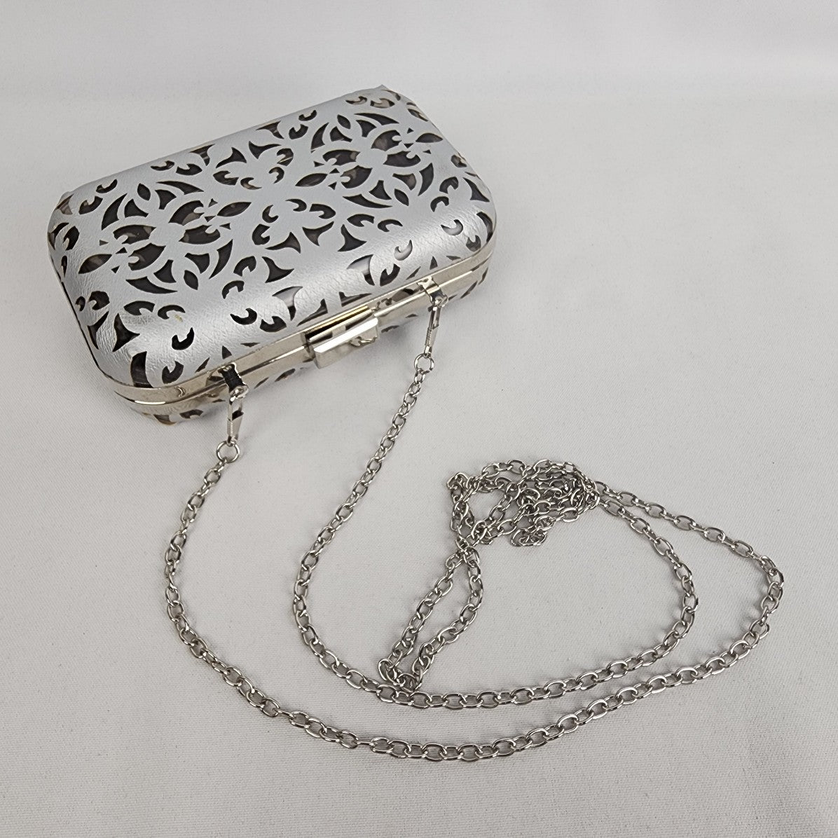 Silver Laser Cut Clutch Purse