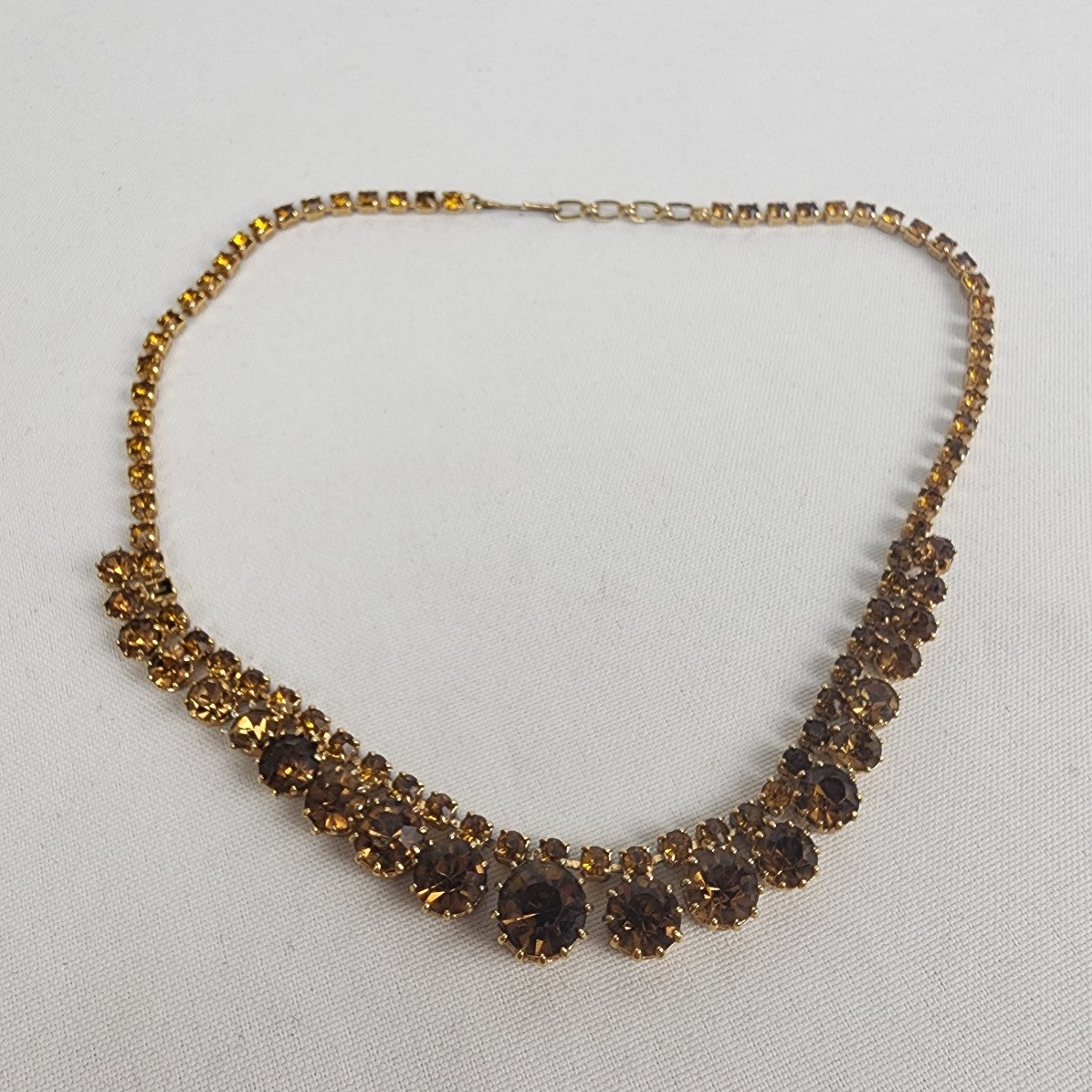 Vintage Gold Tone Brown Crystal Rhinestone Necklace