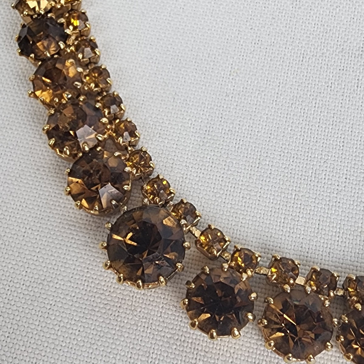 Vintage Gold Tone Brown Crystal Rhinestone Necklace