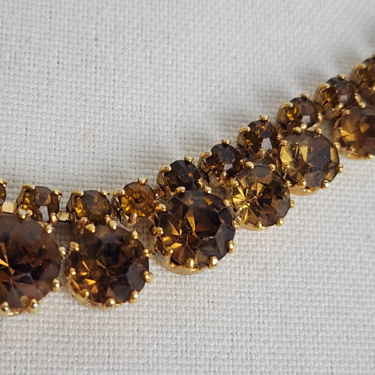 Vintage Gold Tone Brown Crystal Rhinestone Necklace