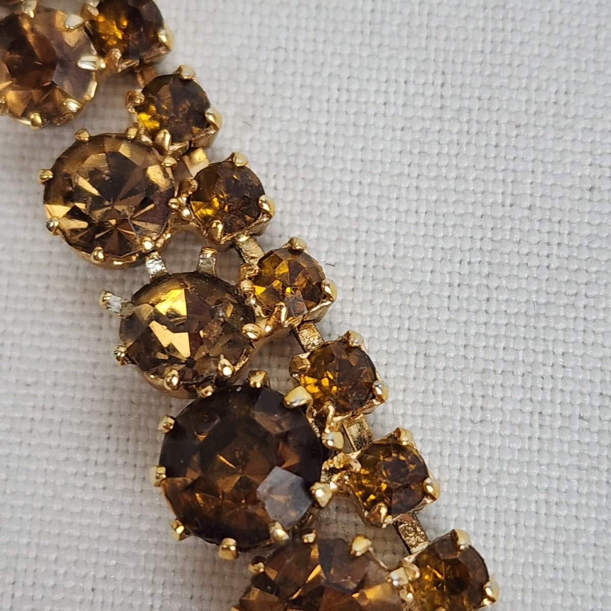 Vintage Gold Tone Brown Crystal Rhinestone Necklace