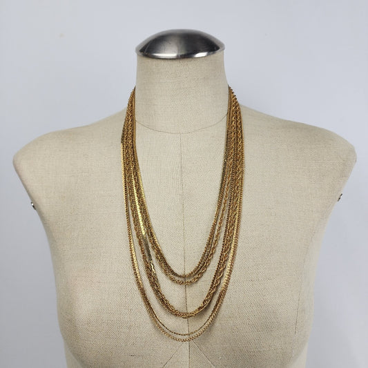 Vintage Gold Tone Multi Chain Layered Necklace