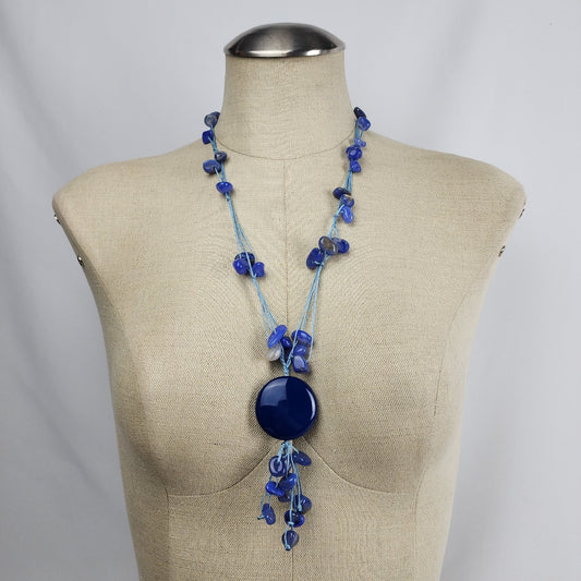 Blue Glass Beaded Pendant Necklace