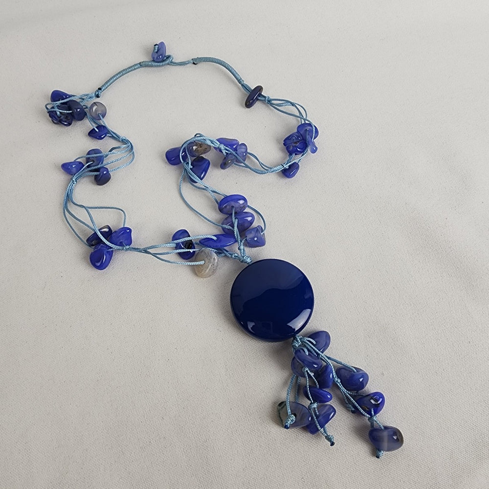 Blue Glass Beaded Pendant Necklace