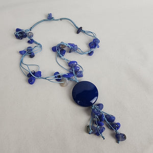 Blue Glass Beaded Pendant Necklace