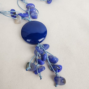 Blue Glass Beaded Pendant Necklace