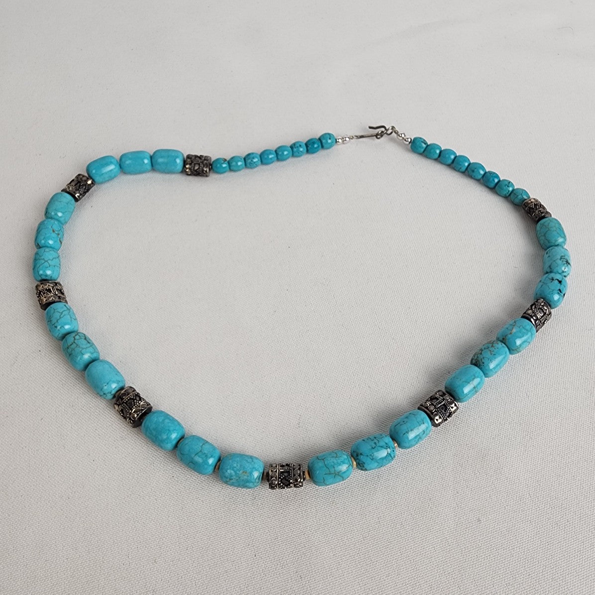 Faux Turquoise & Silver Beaded Necklace