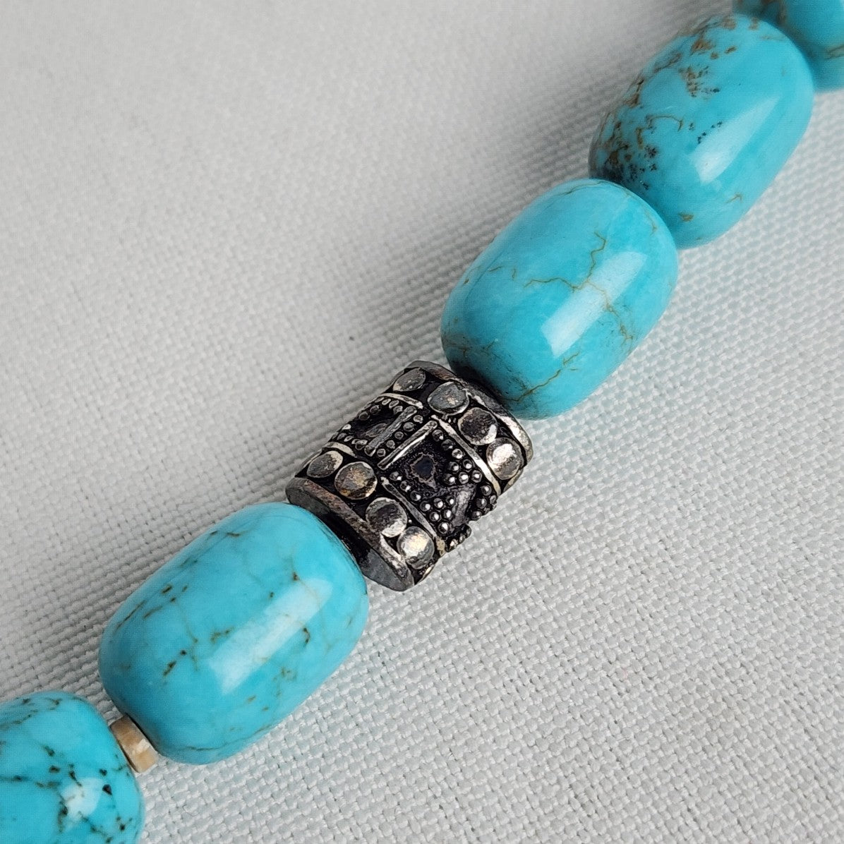 Faux Turquoise & Silver Beaded Necklace