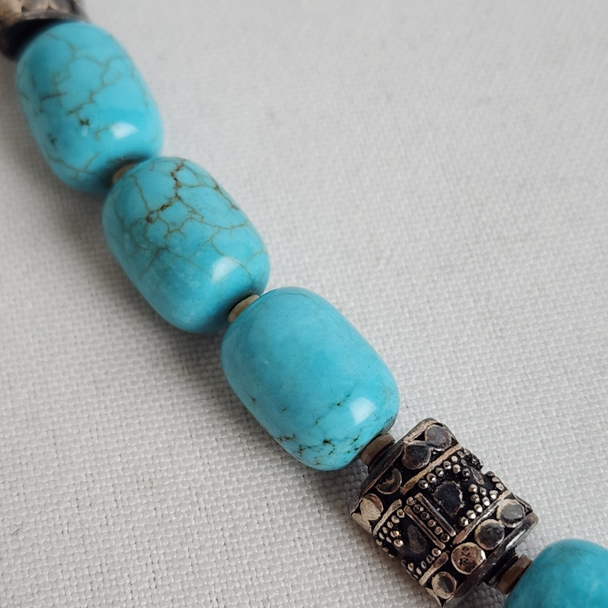 Faux Turquoise & Silver Beaded Necklace