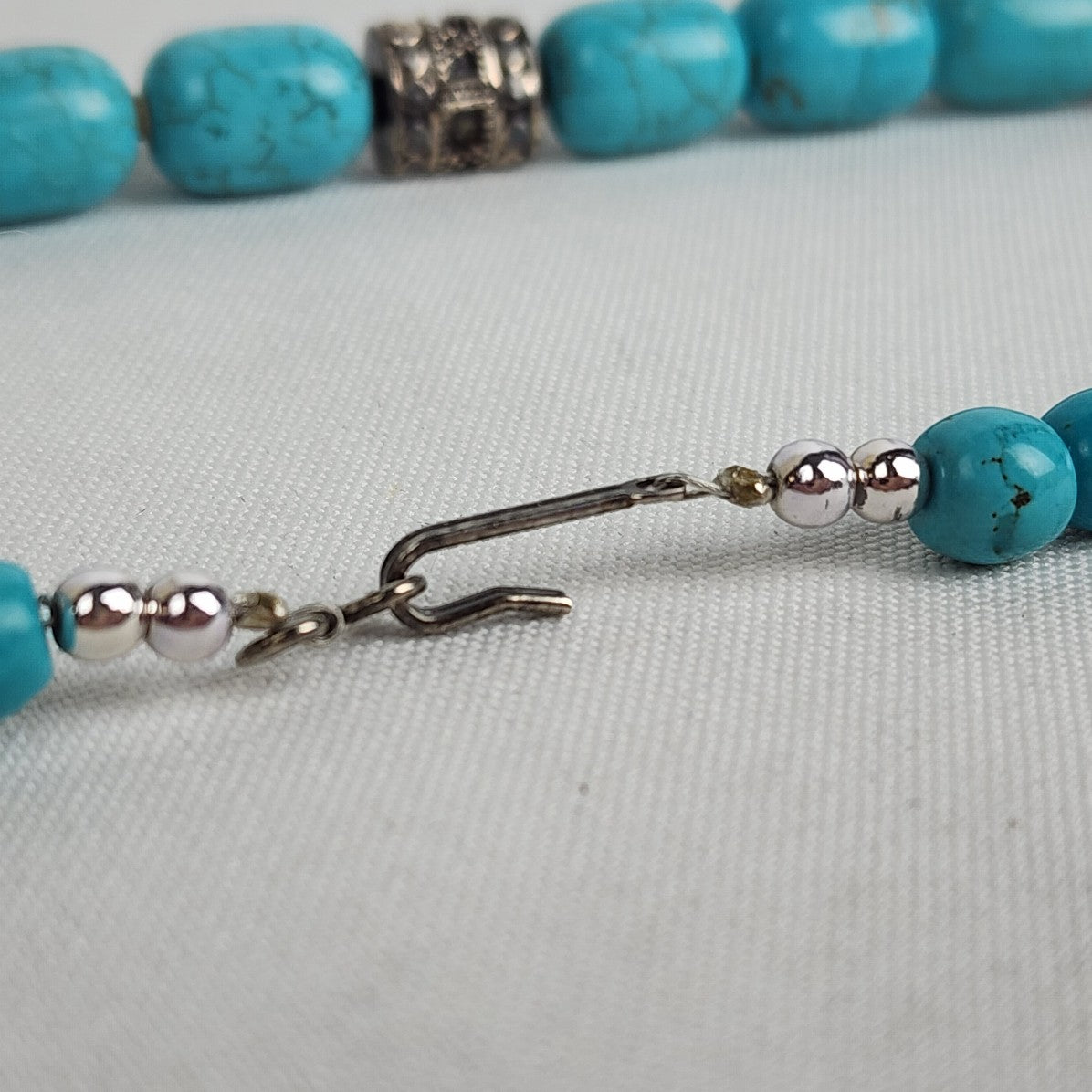 Faux Turquoise & Silver Beaded Necklace