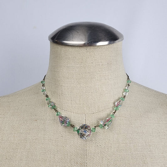 Czech Faceted Glass Green & Blue Beaded Necklace