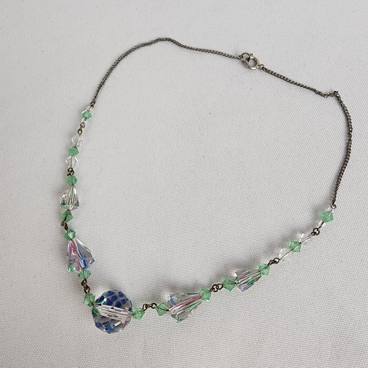 Czech Faceted Glass Green & Blue Beaded Necklace