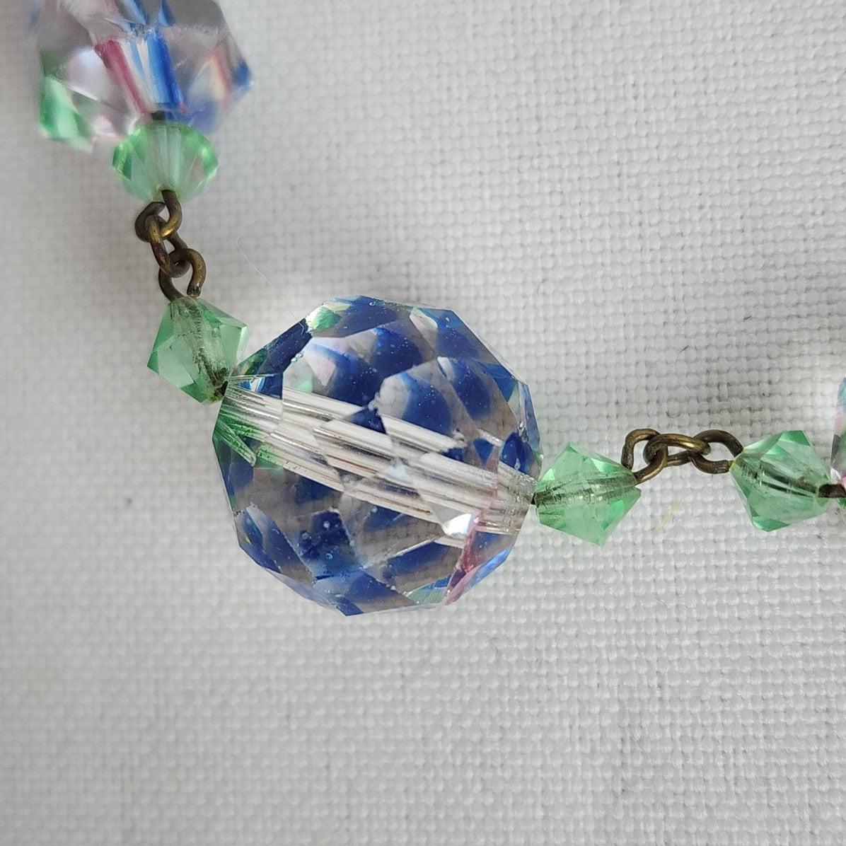 Czech Faceted Glass Green & Blue Beaded Necklace