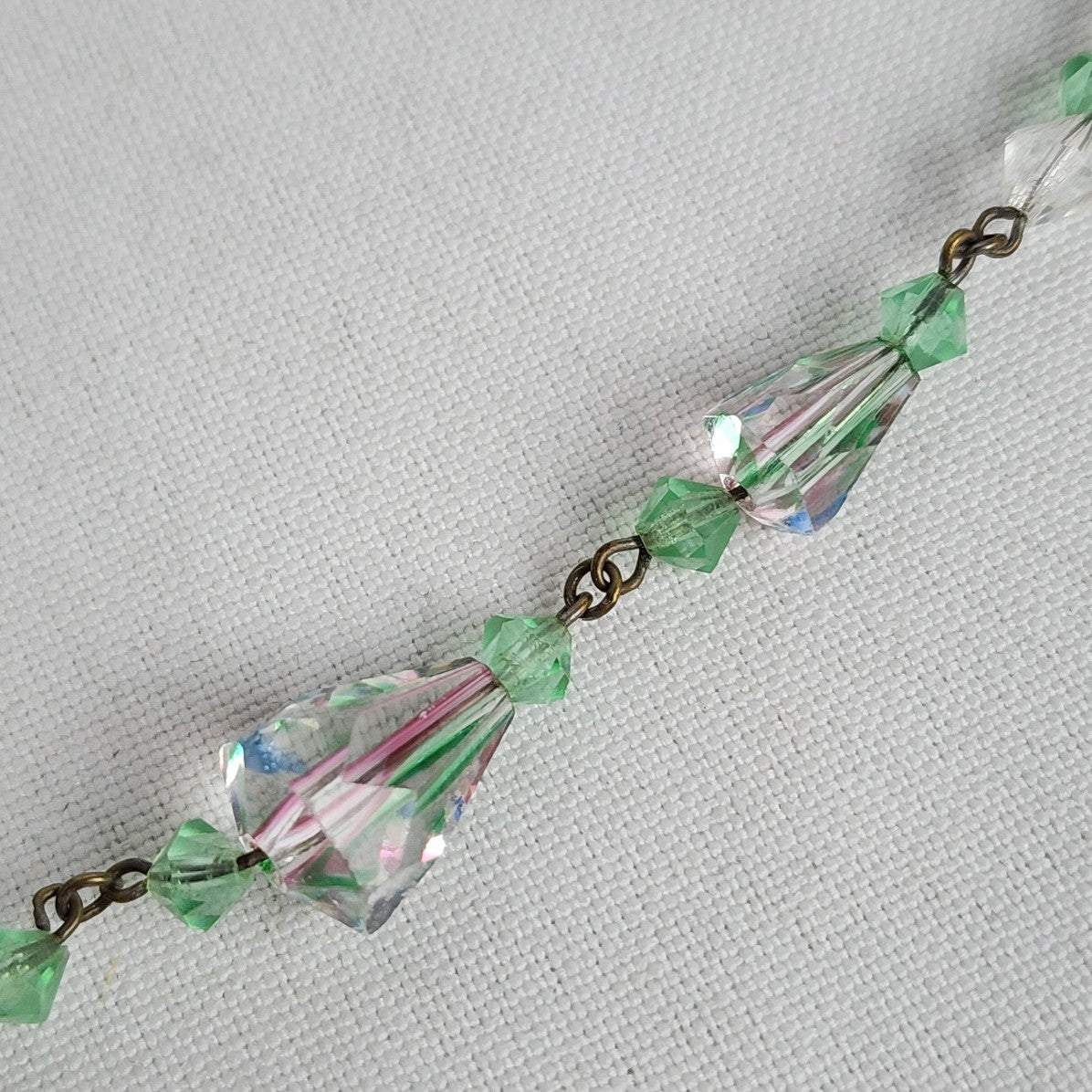 Czech Faceted Glass Green & Blue Beaded Necklace