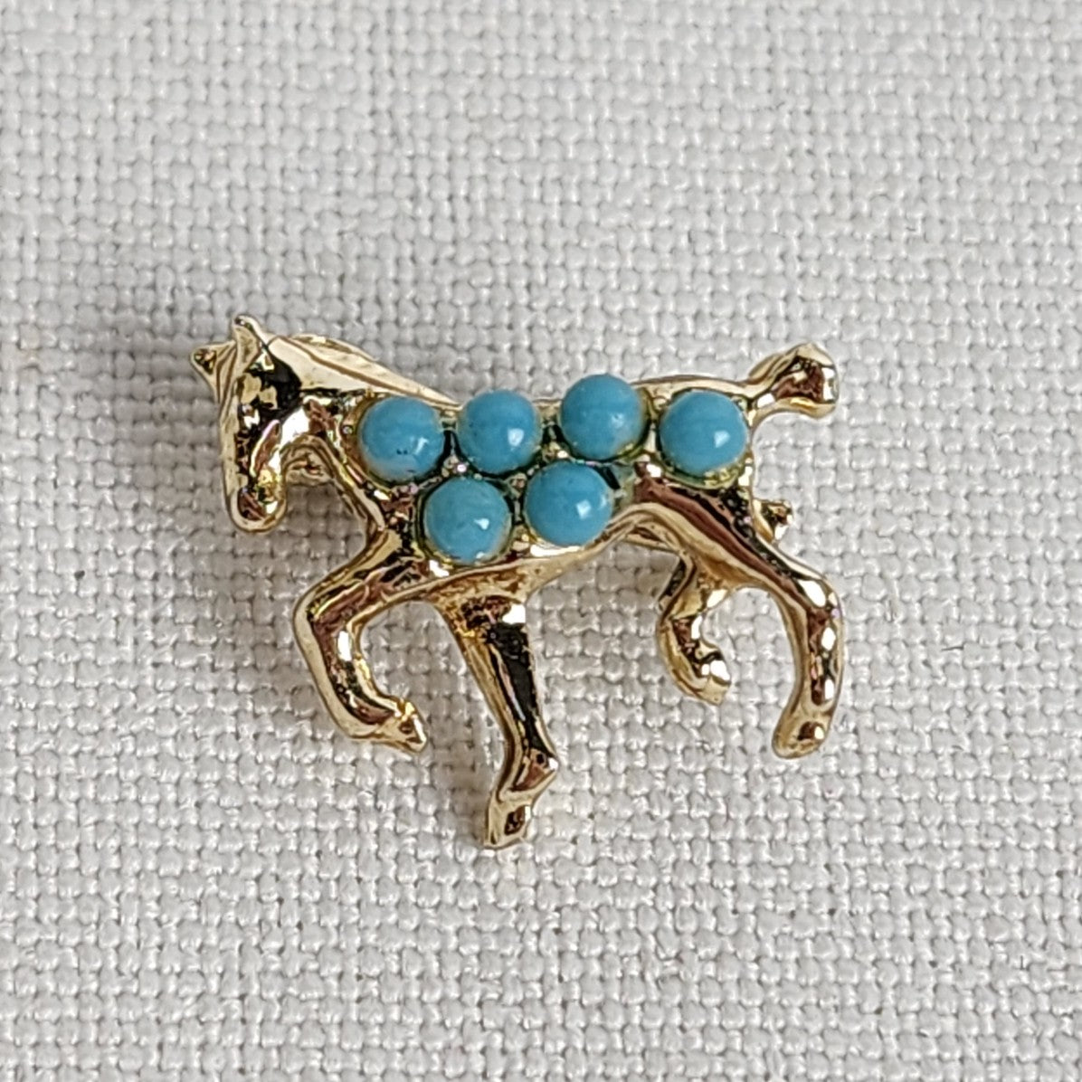 Vintage Gold Tone Blue Micro Mini Horse Brooch