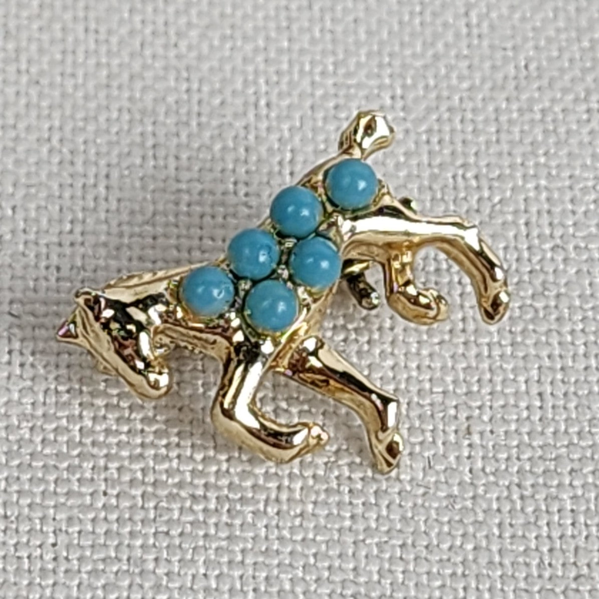 Vintage Gold Tone Blue Micro Mini Horse Brooch