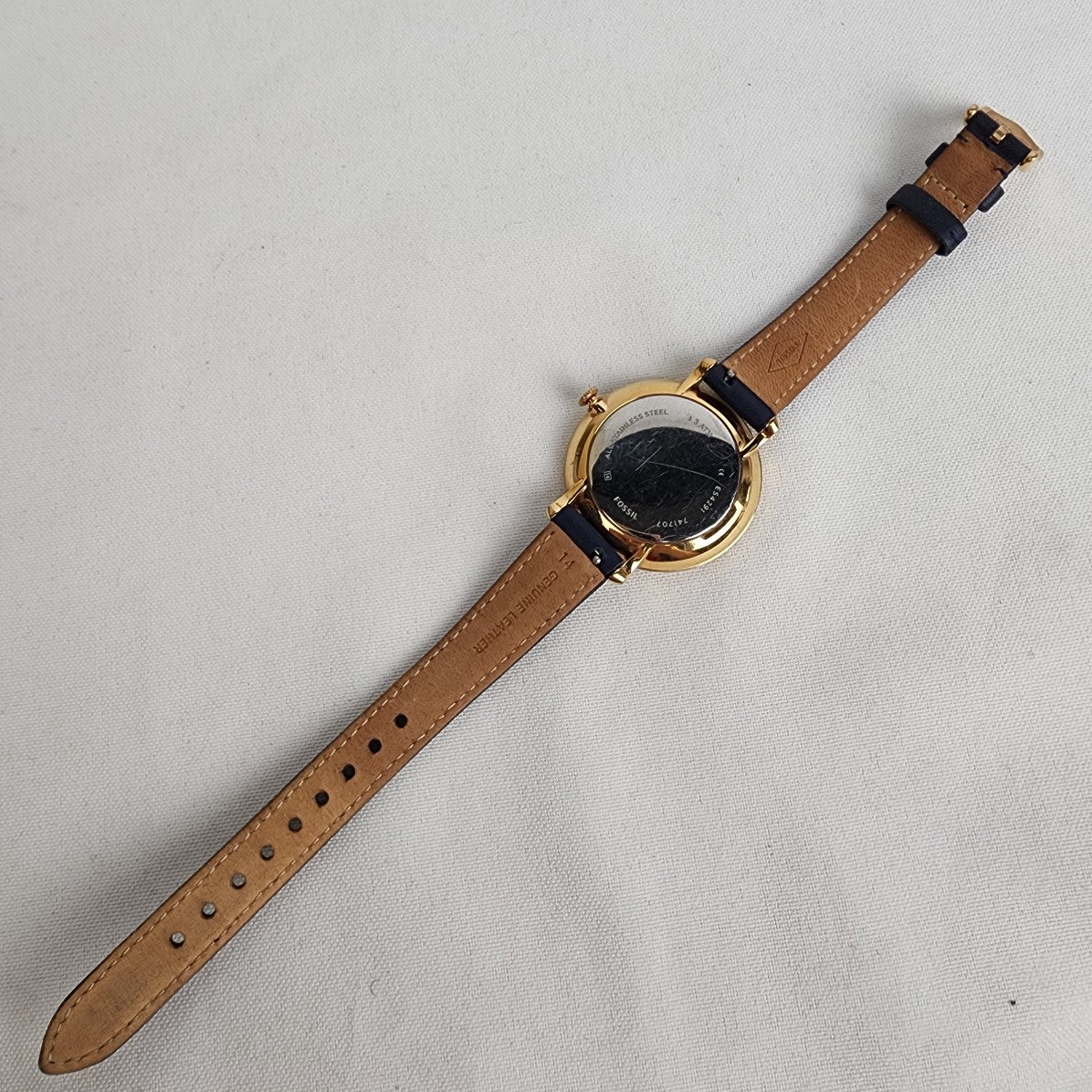 Fossil Navy Blue Leather Band Gold Tone Watch