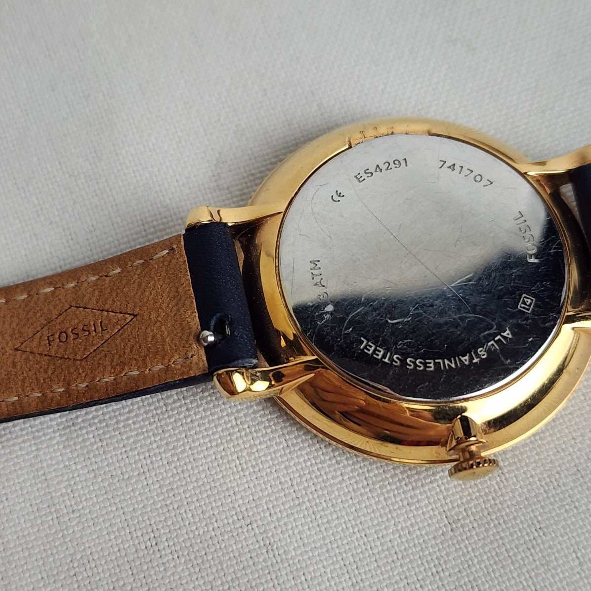 Fossil Navy Blue Leather Band Gold Tone Watch